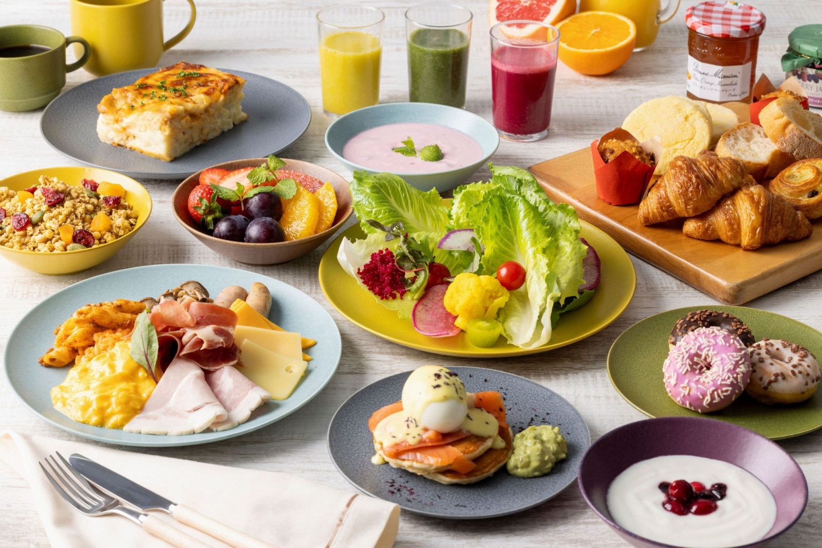 With a breakfast buffet